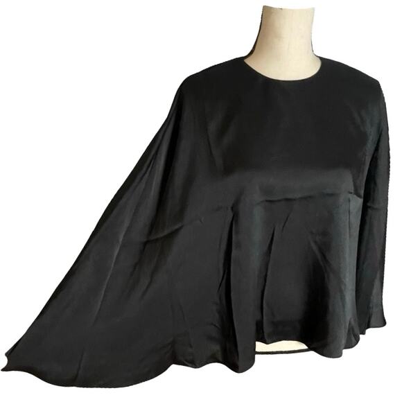 NEW TUCKERNUCK Black Satin Twill Selma Cape Blouse   Size: M - Picture 5 of 8